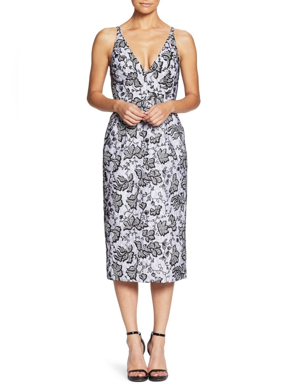 Dress the Population Women’s Nadia Plunge Lace Midi Dress Size S